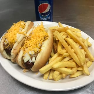 Two Chili Dogs with French Fries & Drink